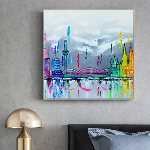 New Town Hand Painted Oil Painting / Canvas Wall Art HD07064