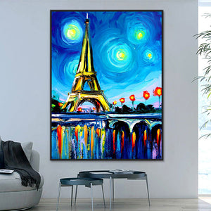 New Eiffel Tower Hand Painted Oil Painting / Canvas Wall Art HD51352-2
